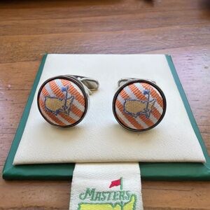 Augusta National Masters Silk Cufflinks Orange White Striped New In Box